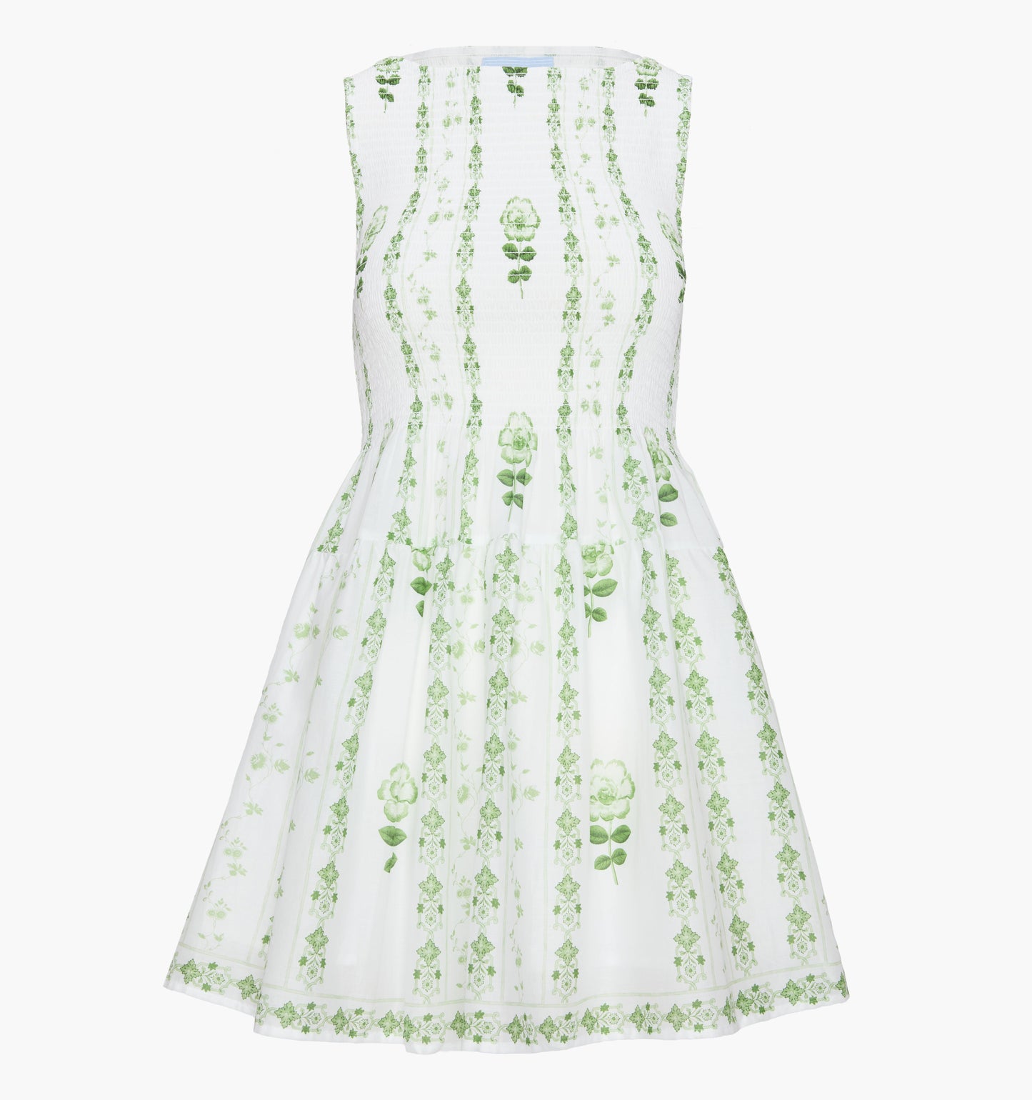 The Cosima Mini Nap Dress - White/Green Arcadia Border