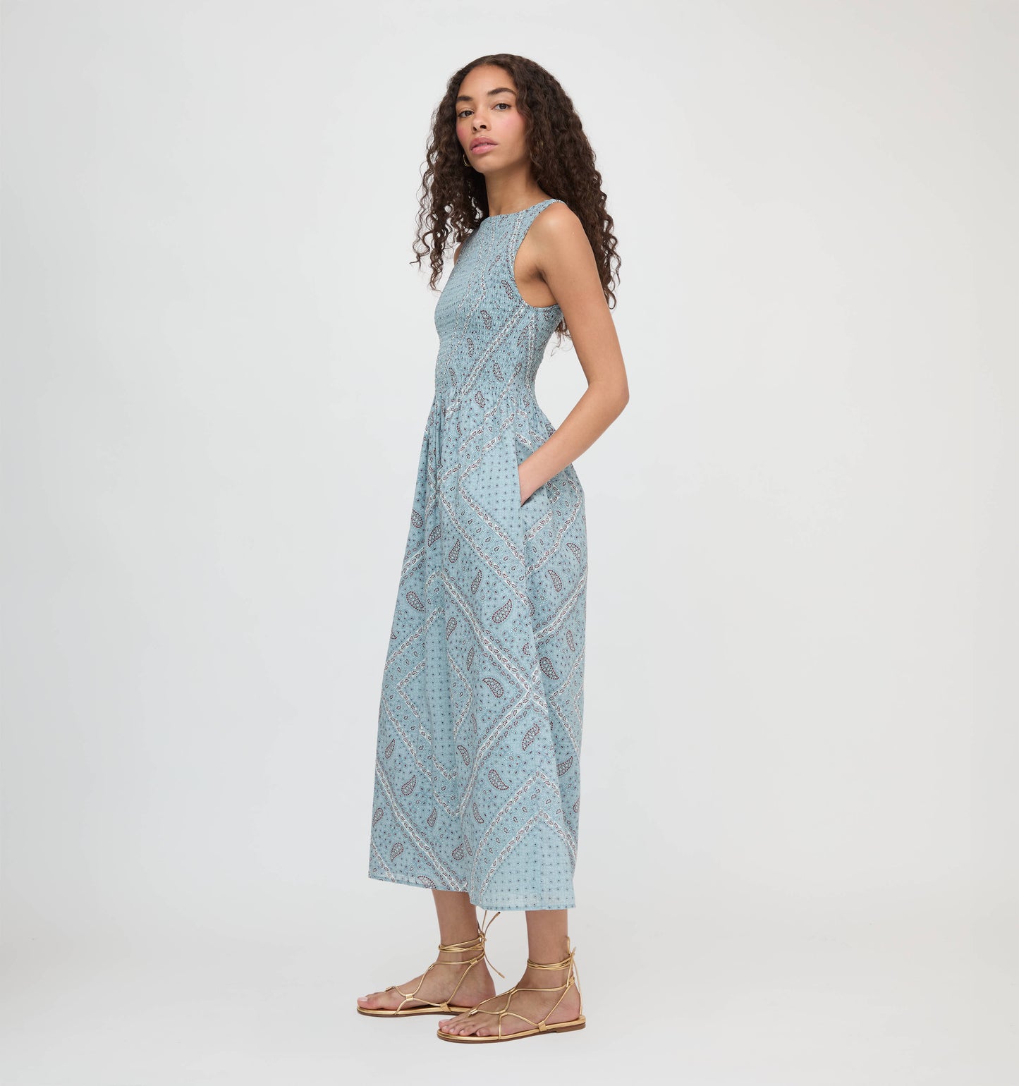 The Cosima Nap Dress - Dusty Blue Gemstone Mosaic Scarf
