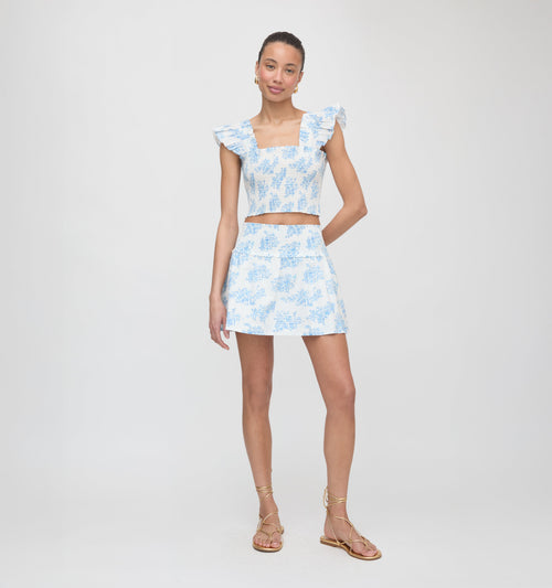 Roller Rabbit x Hill House Cropped Paz Top - Blue Sherwood Forest Monkey