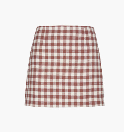 The Hallie Skirt - Cognac Gingham