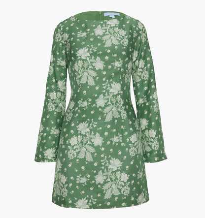 The Longsleeve Viola Dress - Green Delft Bouquet