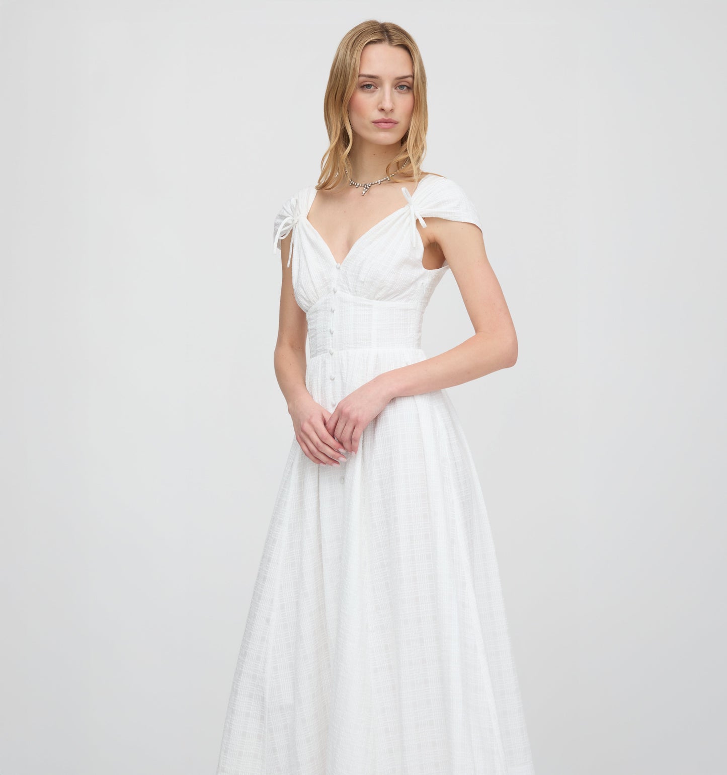 The Lucille Dress - White Crinkle Check