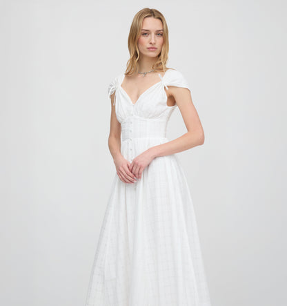 The Lucille Dress - White Crinkle Check