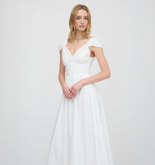 The Lucille Dress - White Crinkle Check