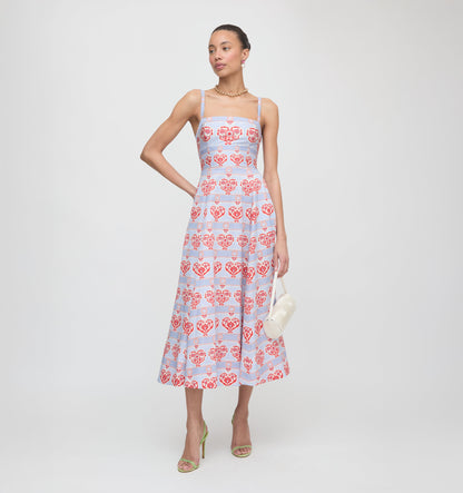 The Margot Dress - Poppy Damask Stripe