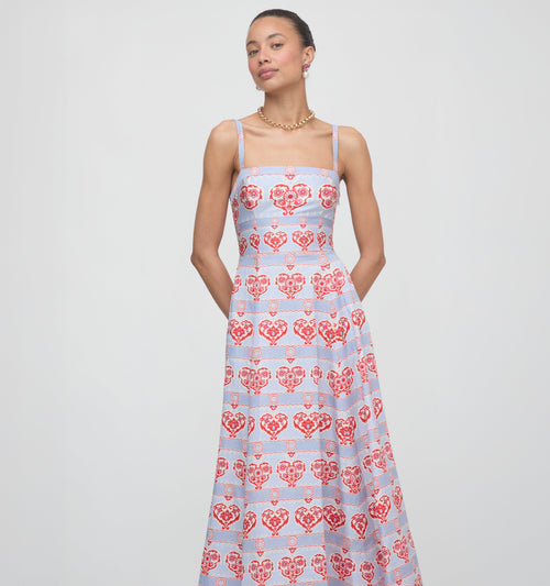 The Margot Dress - Poppy Damask Stripe