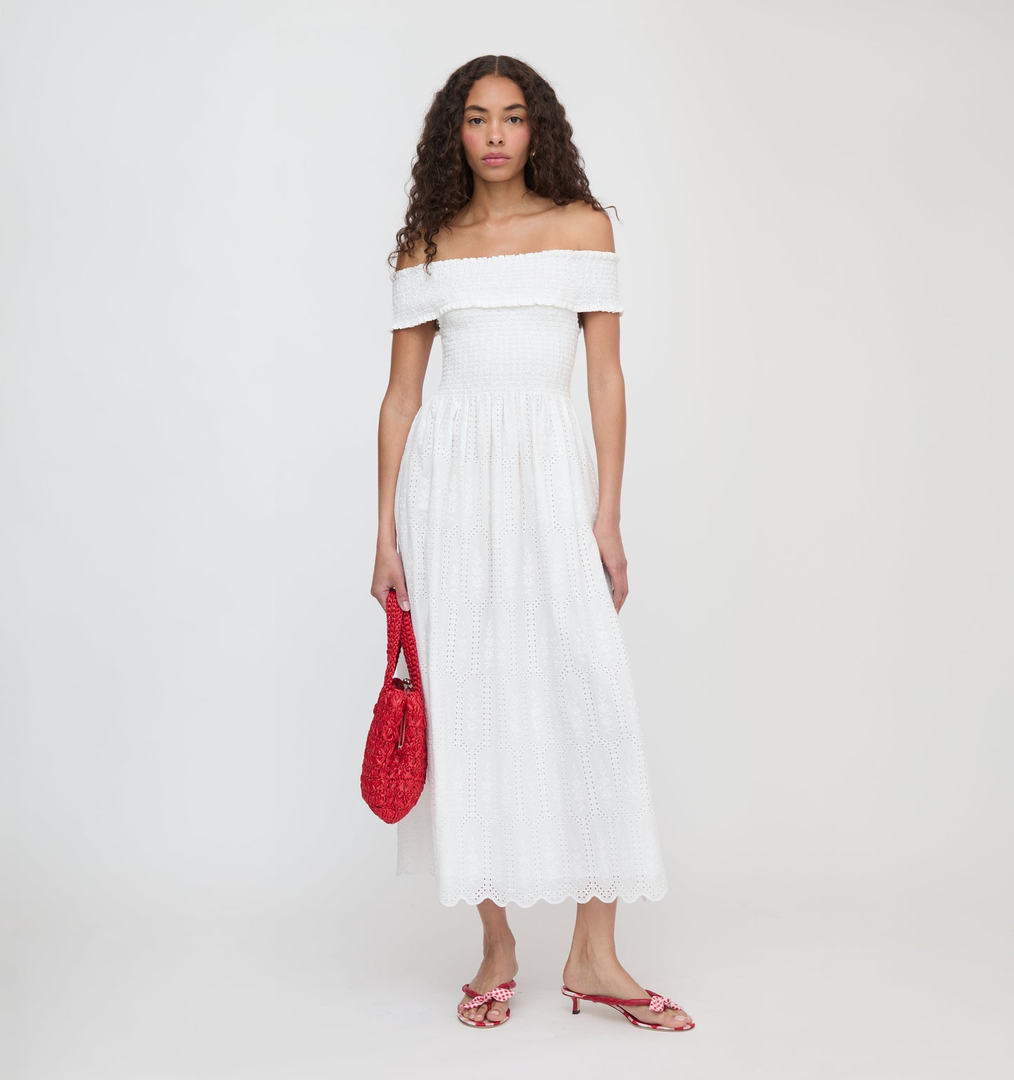 The Marguerite Nap Dress - White Trellis Broderie