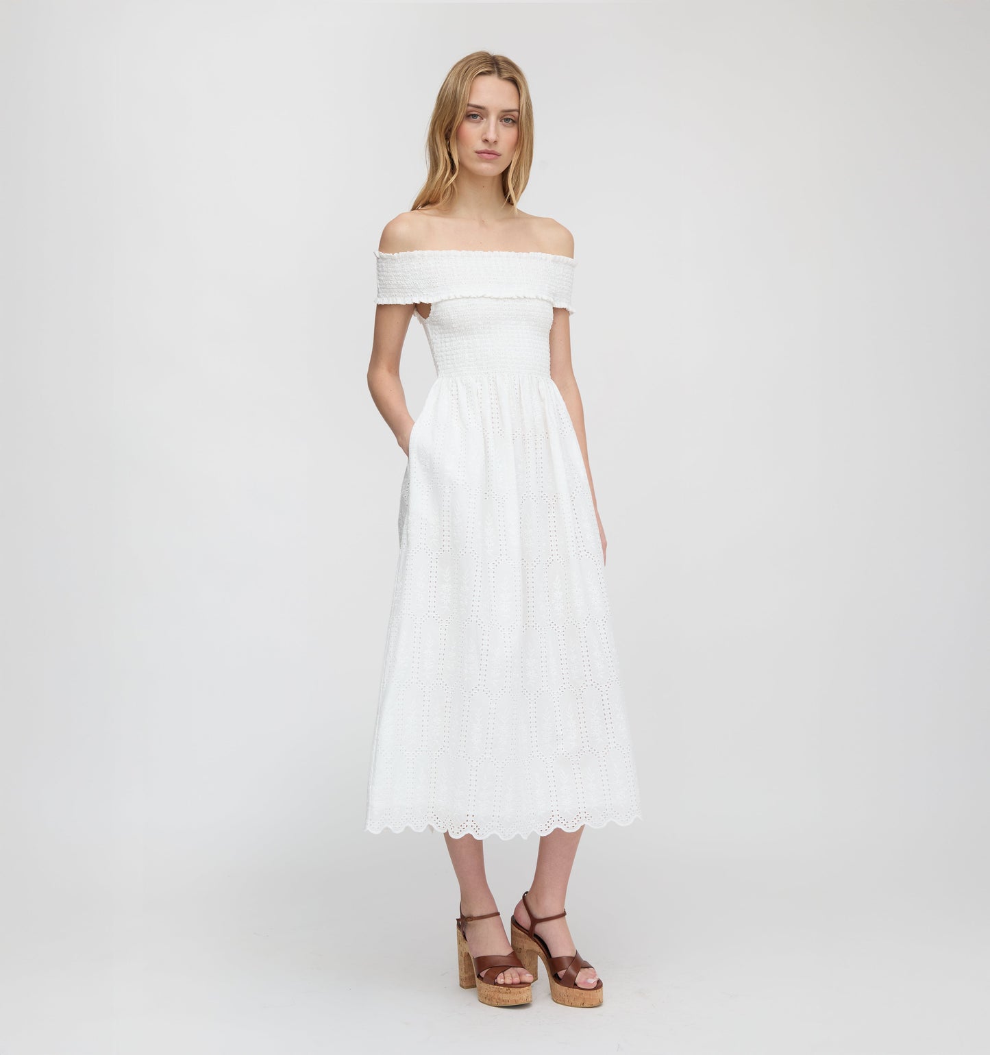 The Marguerite Nap Dress - White Trellis Broderie
