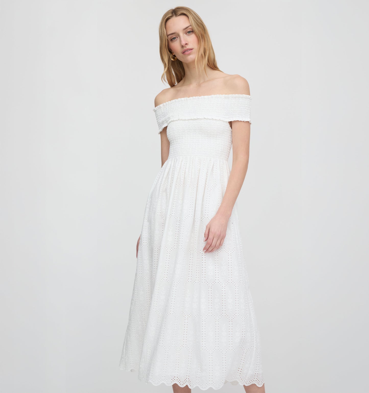 The Marguerite Nap Dress - White Trellis Broderie
