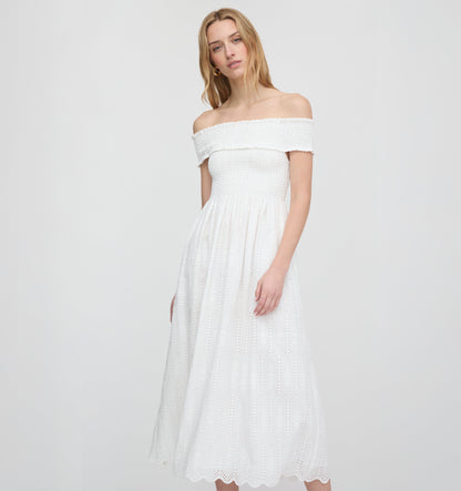 The Marguerite Nap Dress - White Trellis Broderie