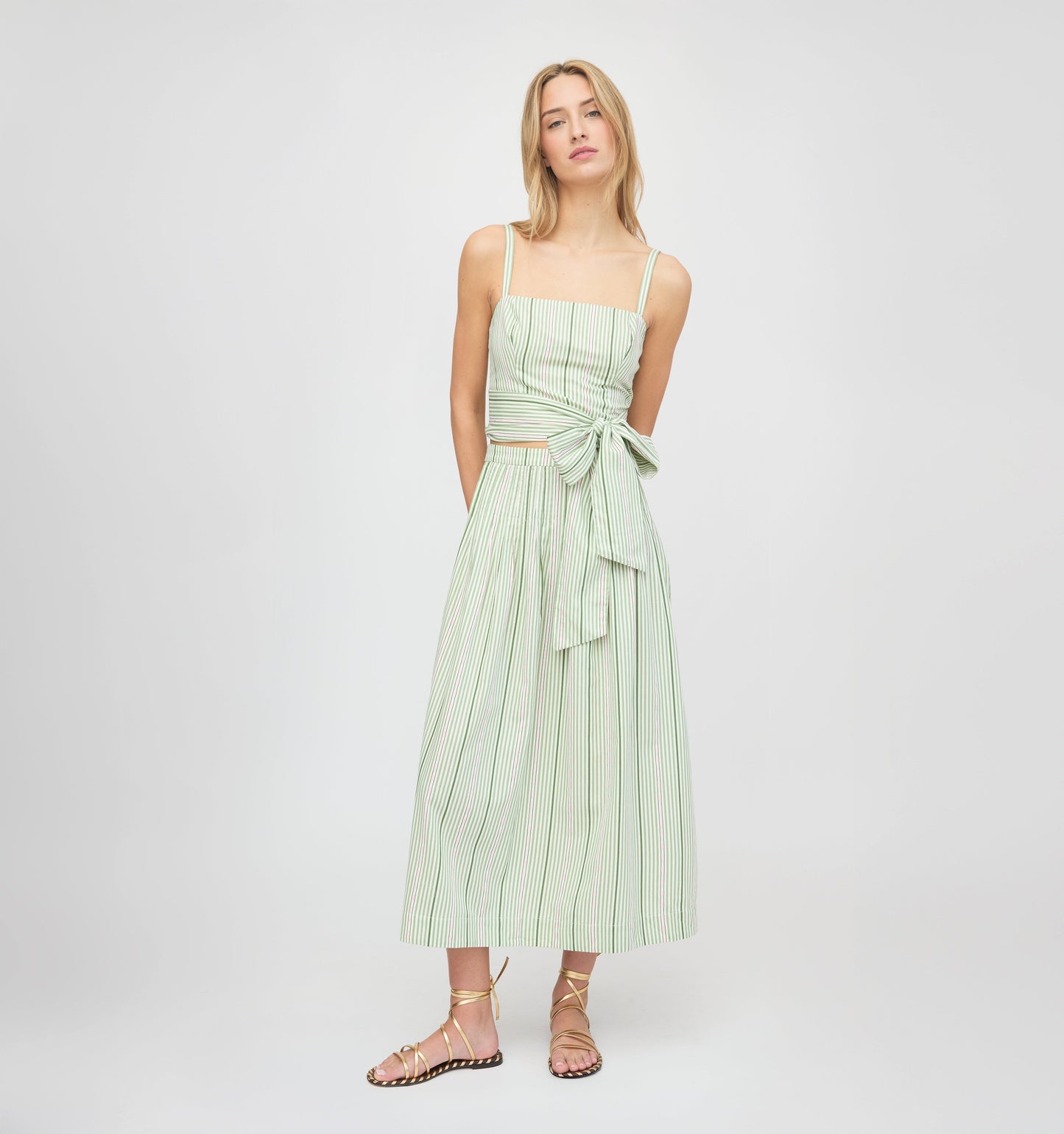 The Miranda Top - Green Jacquard Stripe