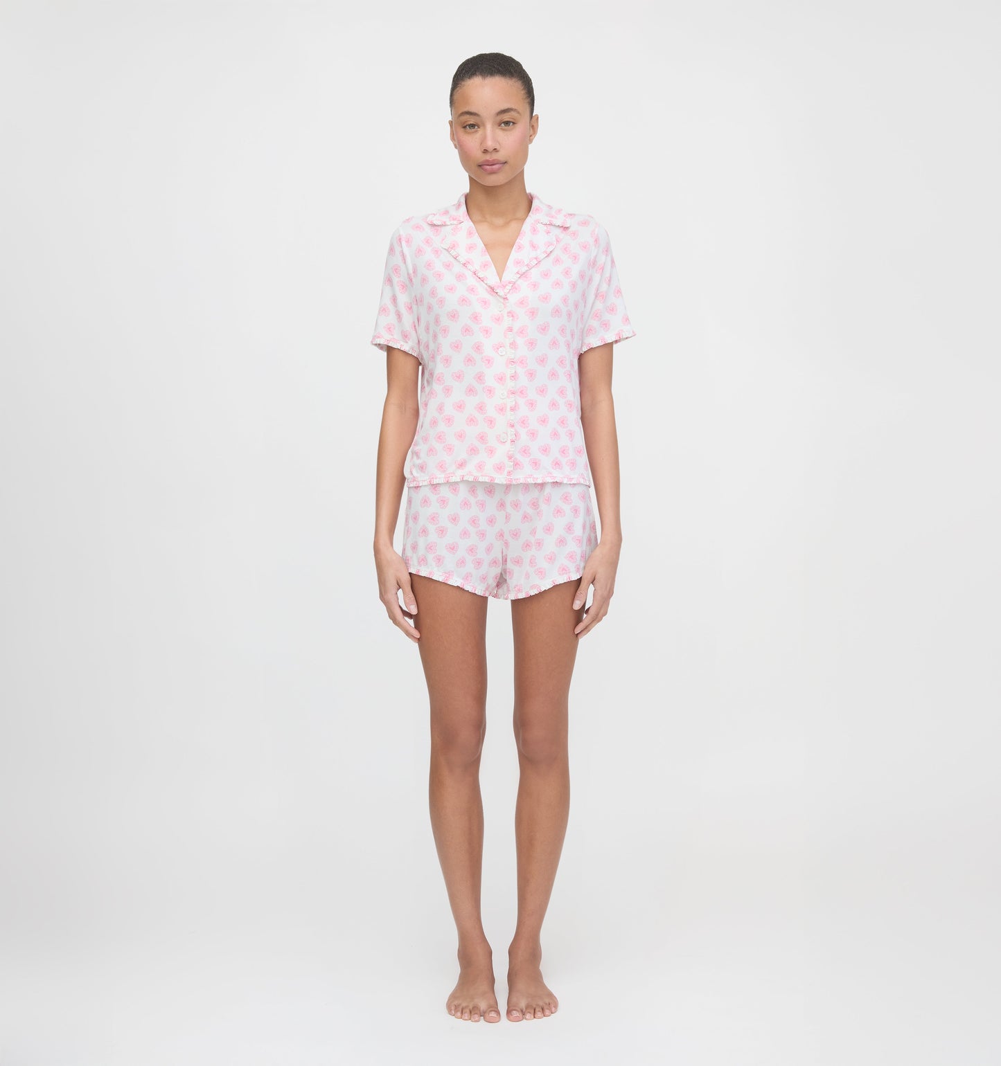 The Paige Pajama Set - Pink Doily Heart