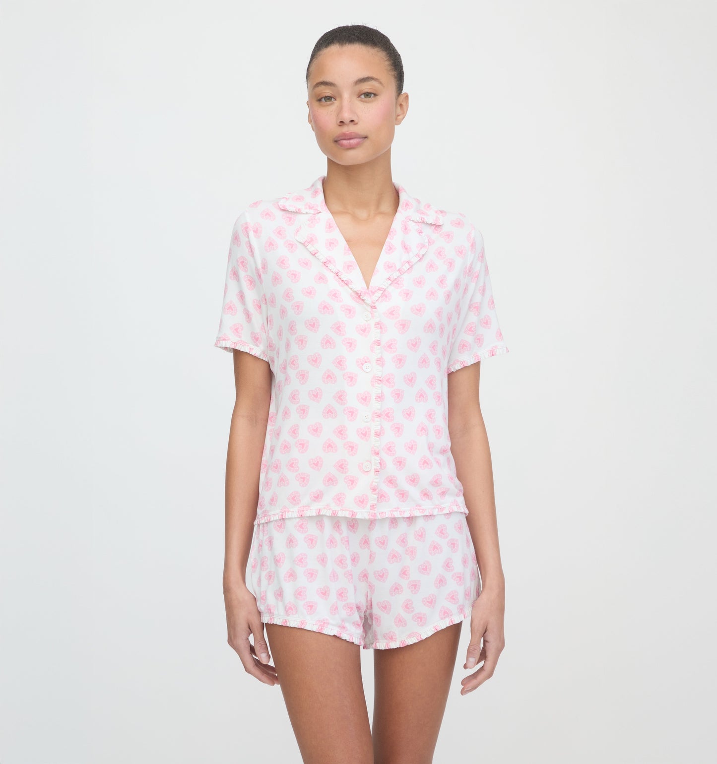 The Paige Pajama Set - Pink Doily Heart