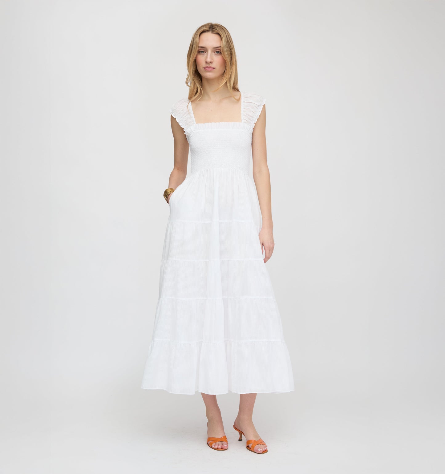 The Stella Nap Dress - White Shadow Stripe