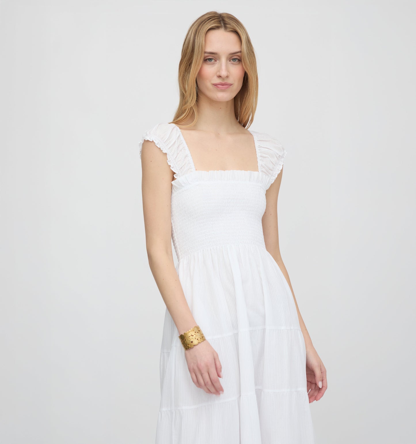 The Stella Nap Dress - White Shadow Stripe
