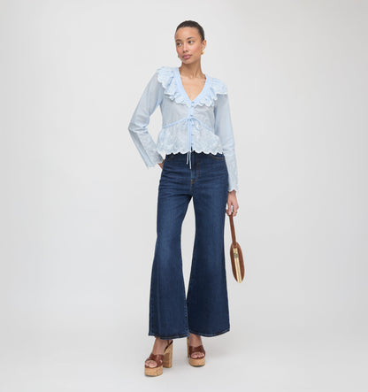 The Zoya Top - Powder Blue with White Embroidery