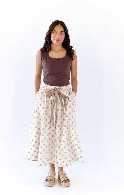Jenson Polka Dot Tie Skirt · Taupe