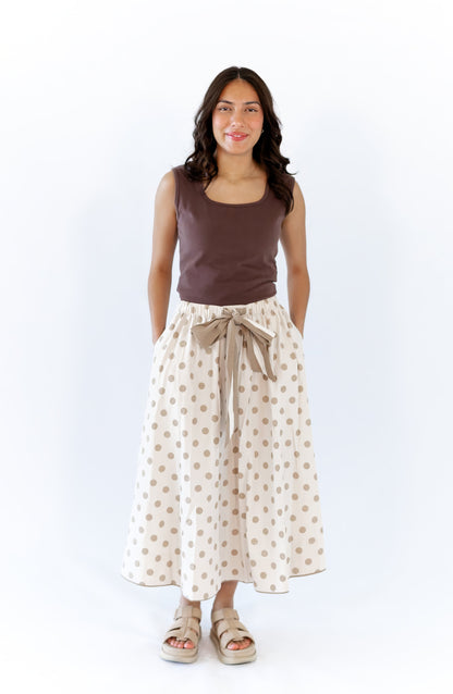 Jenson Polka Dot Tie Skirt · Taupe