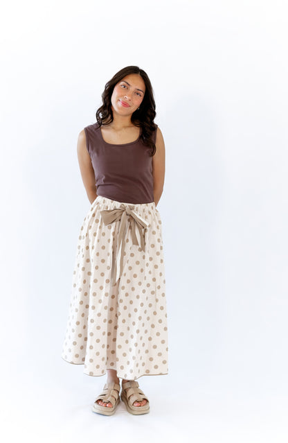 Jenson Polka Dot Tie Skirt · Taupe
