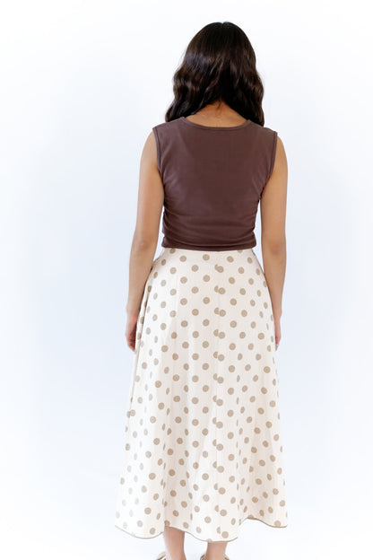 Jenson Polka Dot Tie Skirt · Taupe