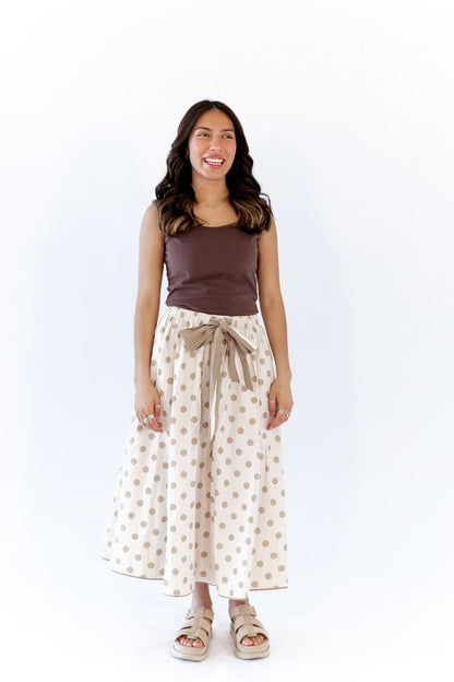 Jenson Polka Dot Tie Skirt · Taupe