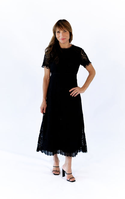 Joy Scalloped Lace Dress · Black