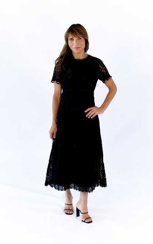 Joy Scalloped Lace Dress · Black