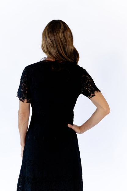 Joy Scalloped Lace Dress · Black