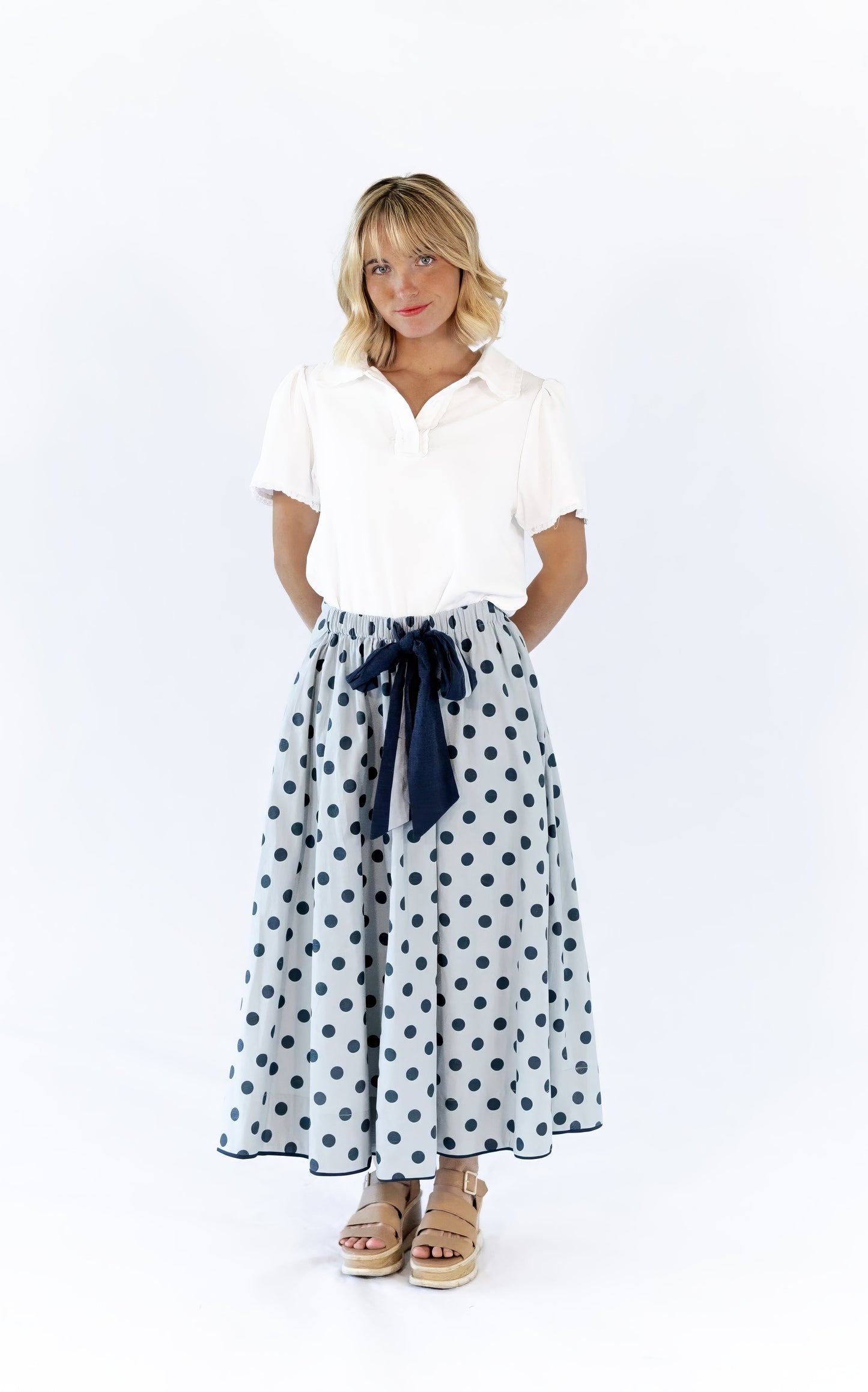 Jenson Polka Dot Tie Skirt · Blue