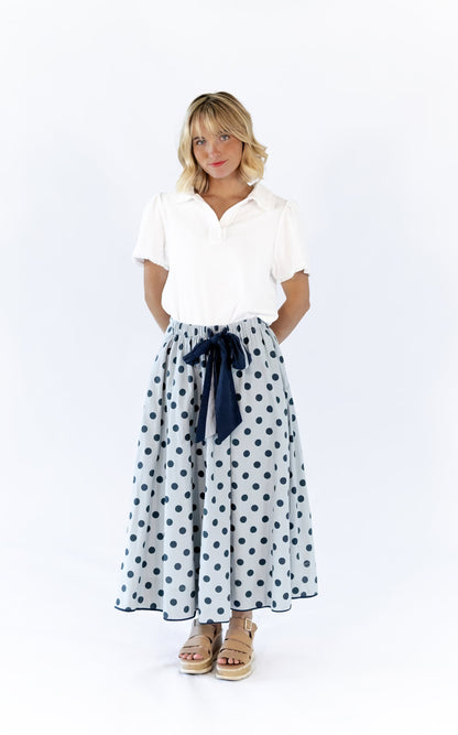 Jenson Polka Dot Tie Skirt · Blue
