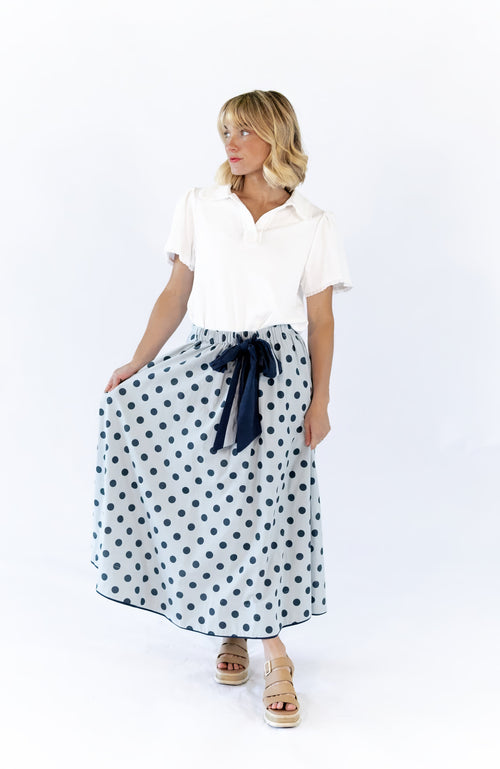 Jenson Polka Dot Tie Skirt · Blue