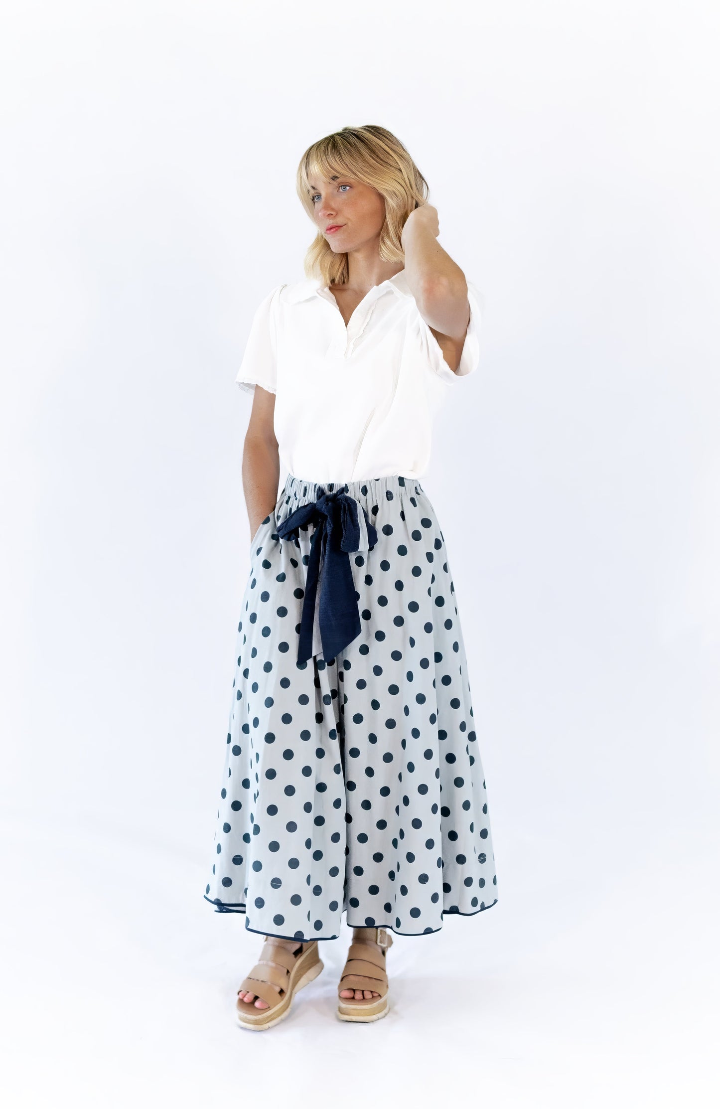 Jenson Polka Dot Tie Skirt · Blue
