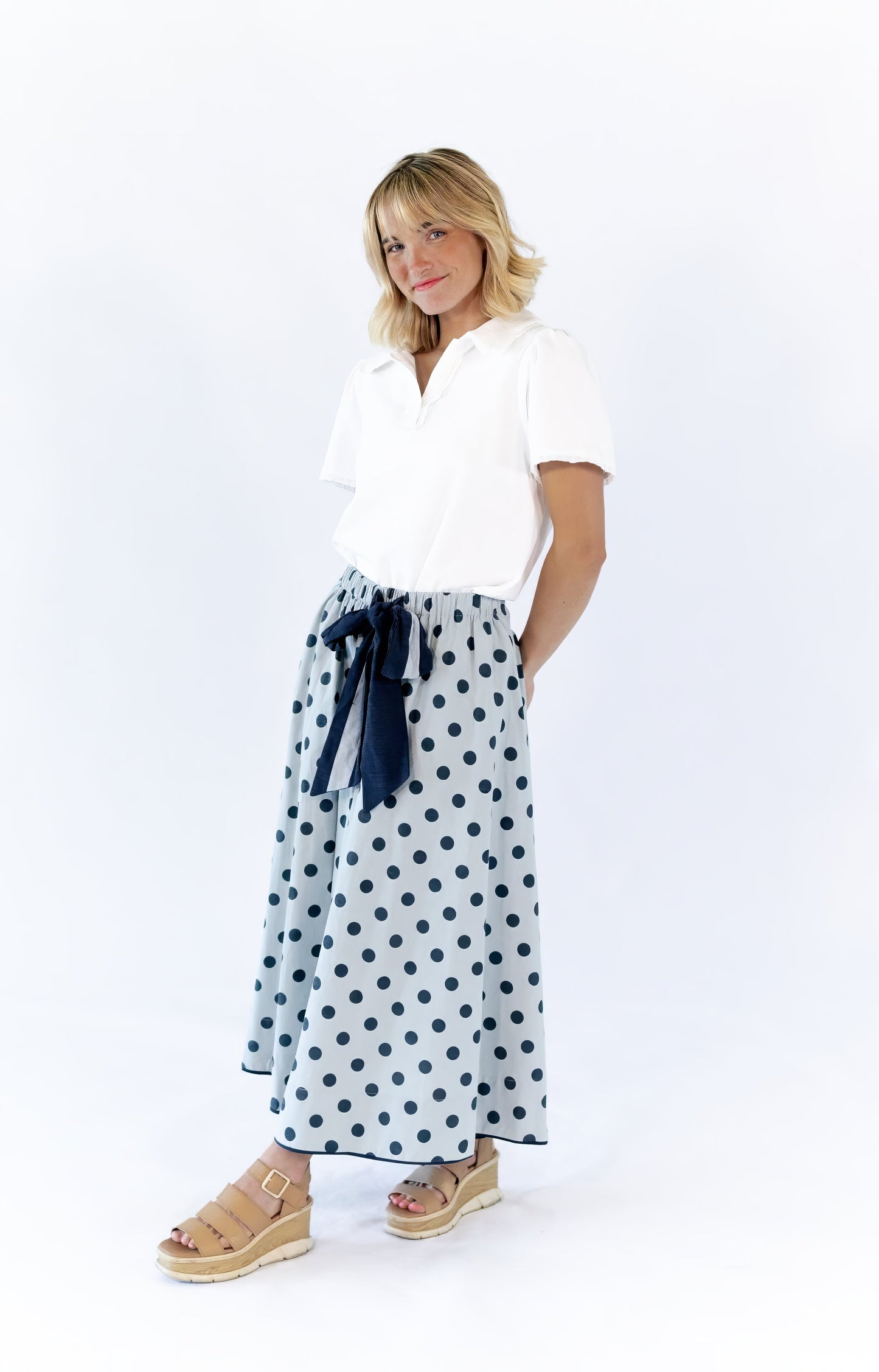 Jenson Polka Dot Tie Skirt · Blue