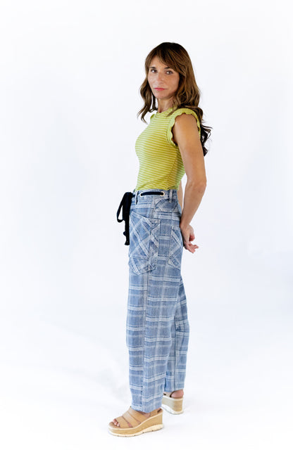 Plaid Barrel Jeans