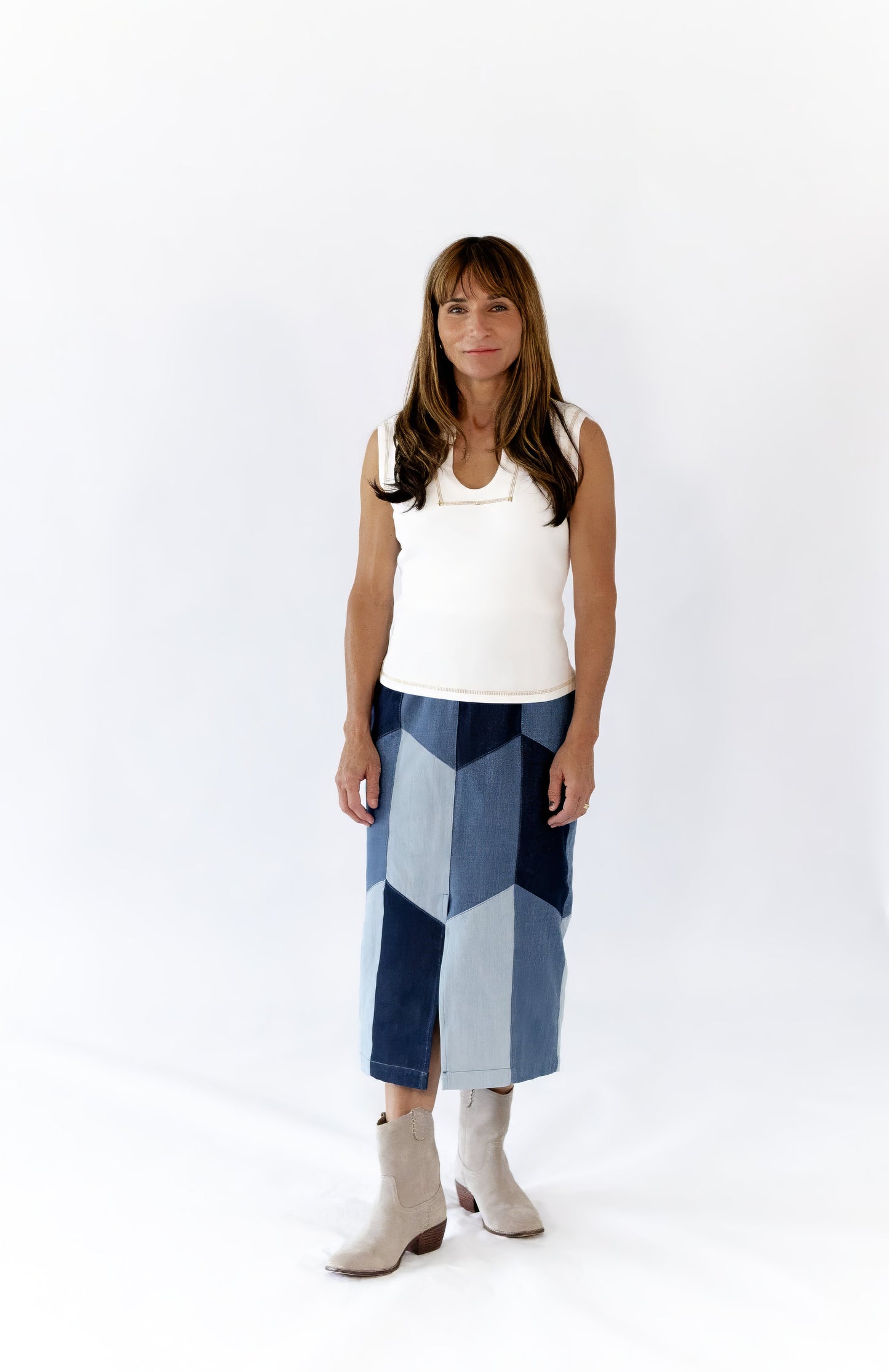 Vivian Color Blocked Denim Skirt