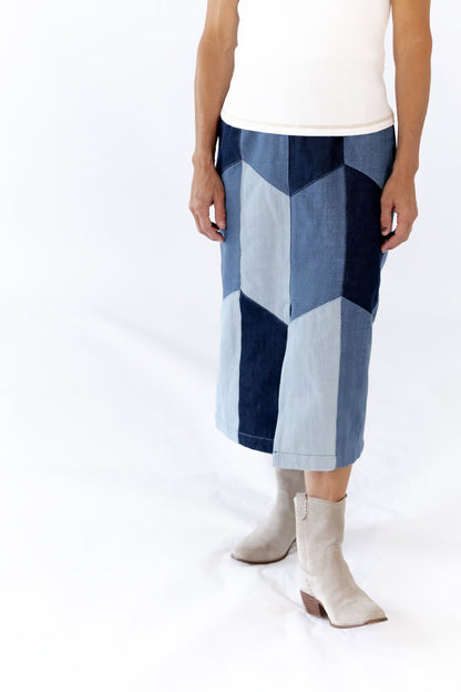Vivian Color Blocked Denim Skirt