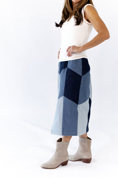 Vivian Color Blocked Denim Skirt