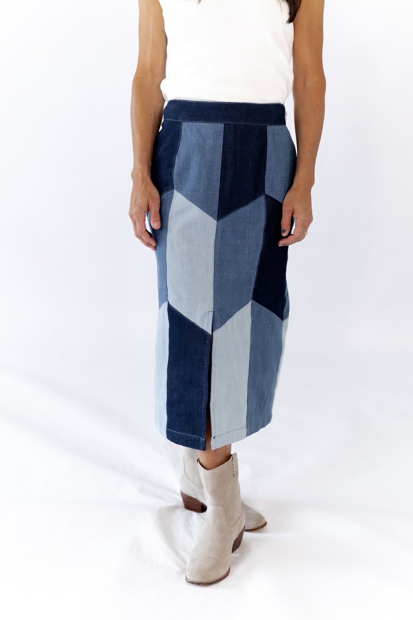 Vivian Color Blocked Denim Skirt