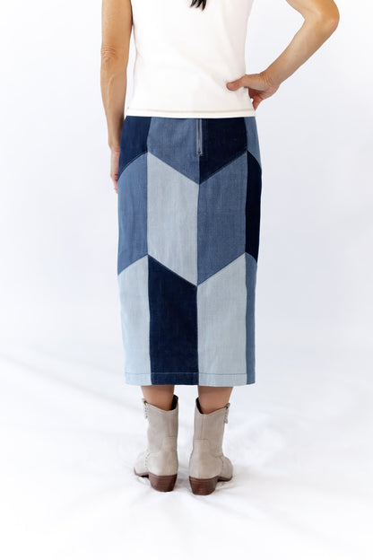 Vivian Color Blocked Denim Skirt