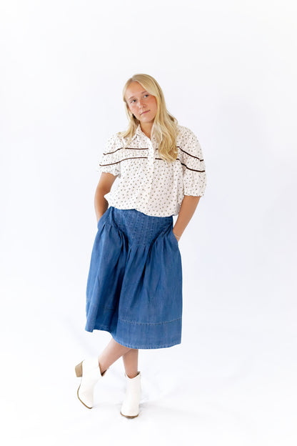 Lindie Pleated Denim Skirt