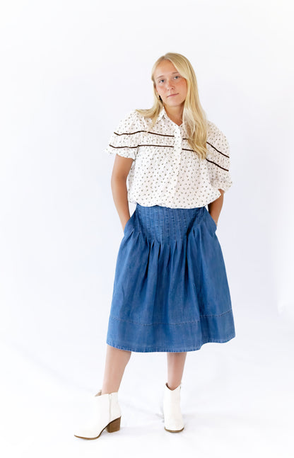 Lindie Pleated Denim Skirt
