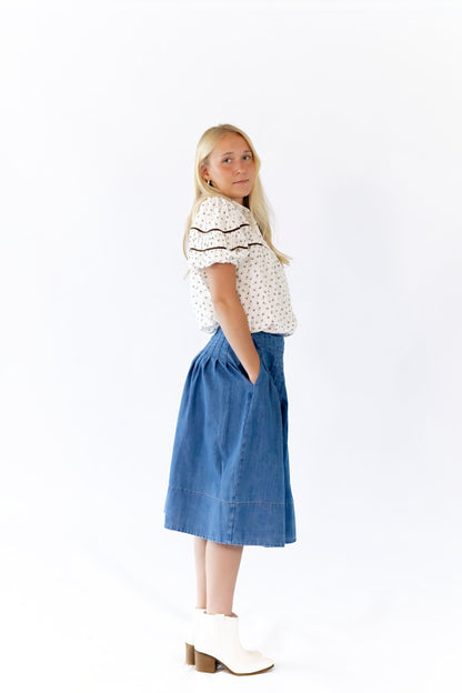 Lindie Pleated Denim Skirt