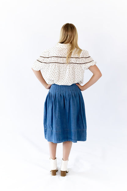 Lindie Pleated Denim Skirt