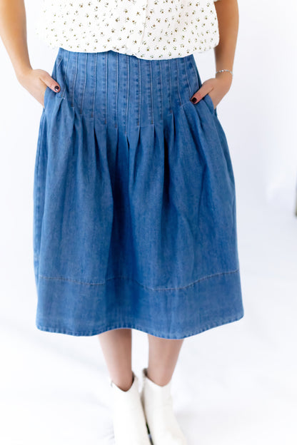 Lindie Pleated Denim Skirt
