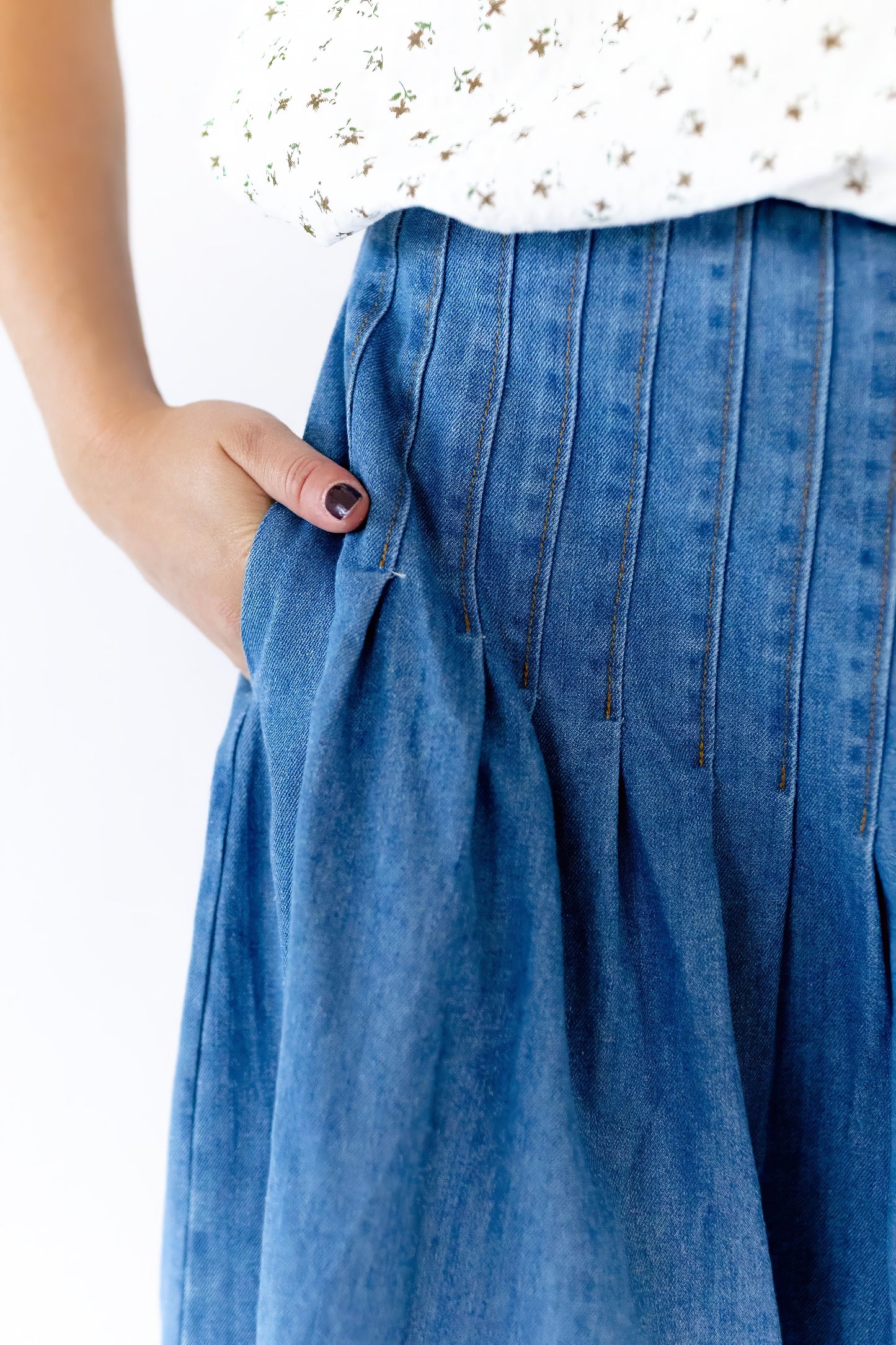 Lindie Pleated Denim Skirt