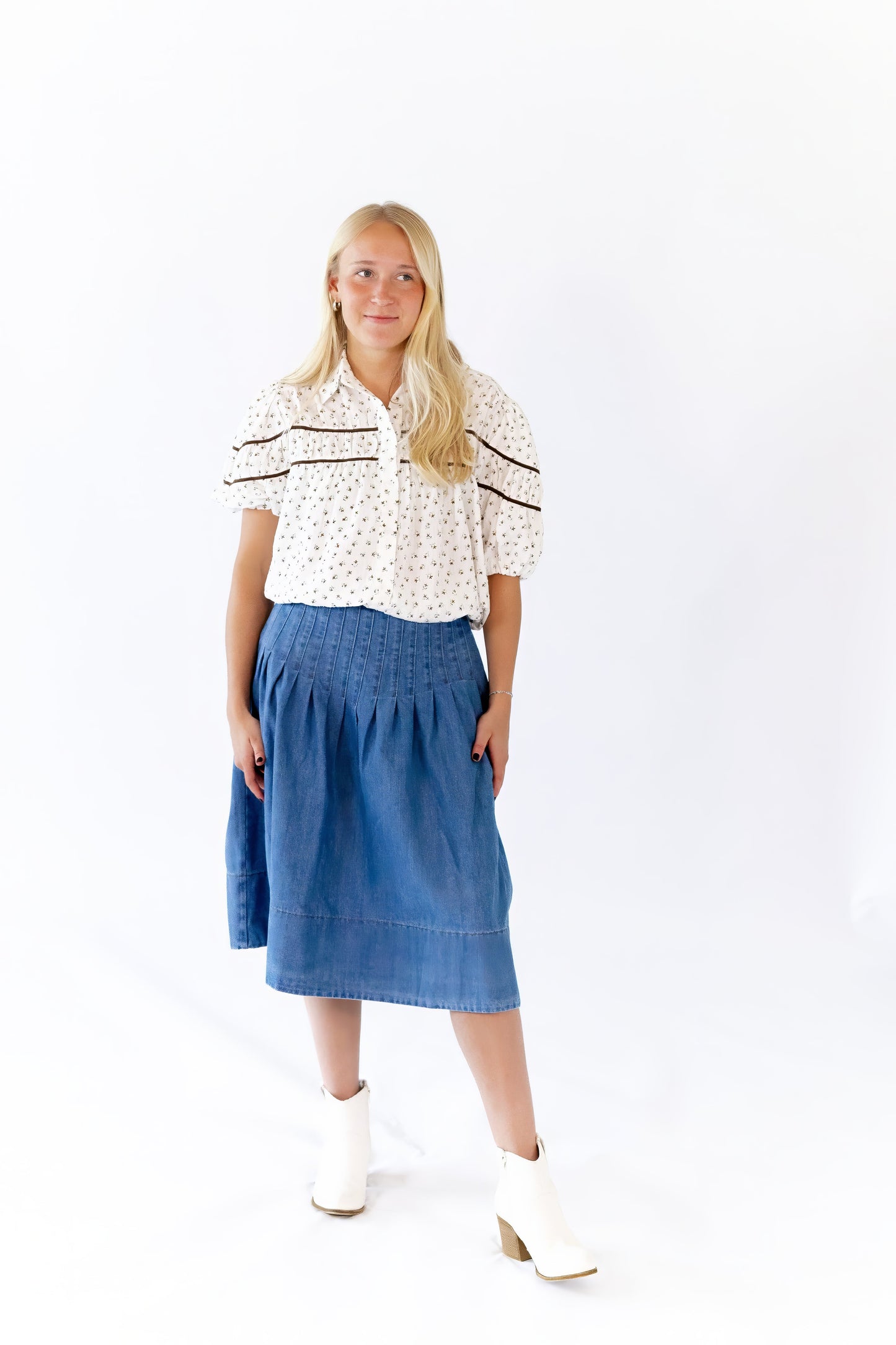 Lindie Pleated Denim Skirt