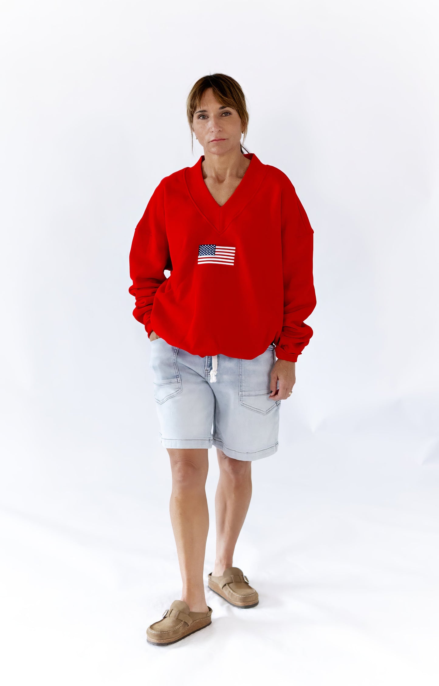 Flag Embroidered Plush Sweatshirt