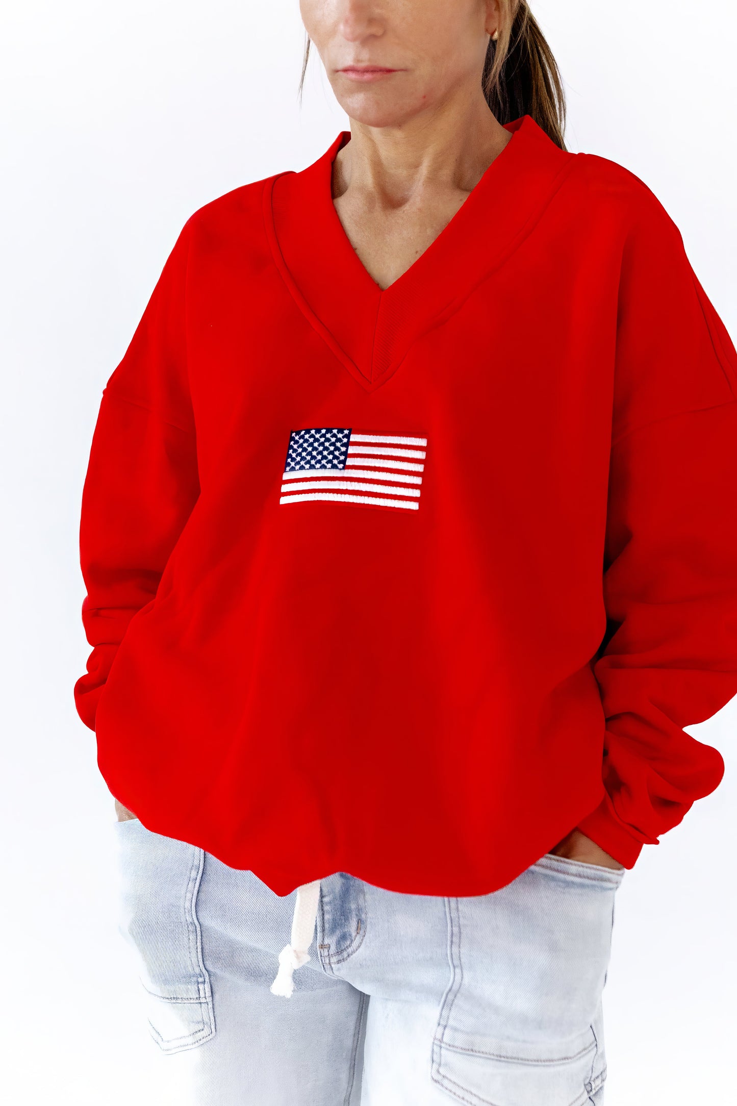 Flag Embroidered Plush Sweatshirt