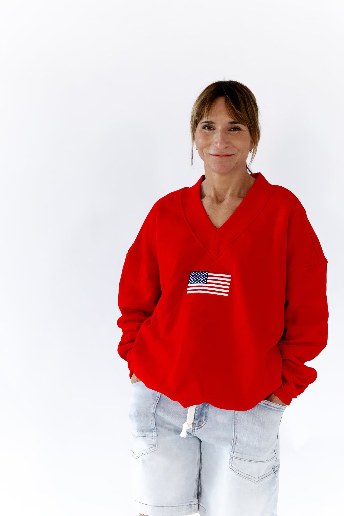 Flag Embroidered Plush Sweatshirt