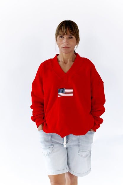 Flag Embroidered Plush Sweatshirt